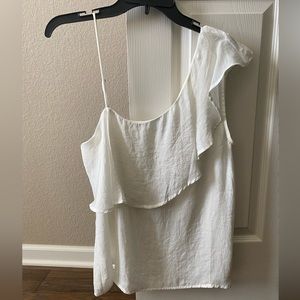 Lulu’s Chic Frills White Satin One Shoulder Top